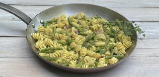 Spirali mit Birnen und Bohnen