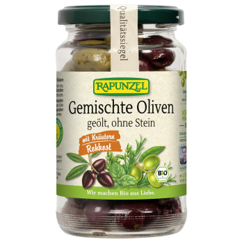 Oliven gemischt mit Kräutern, ohne Stein geölt